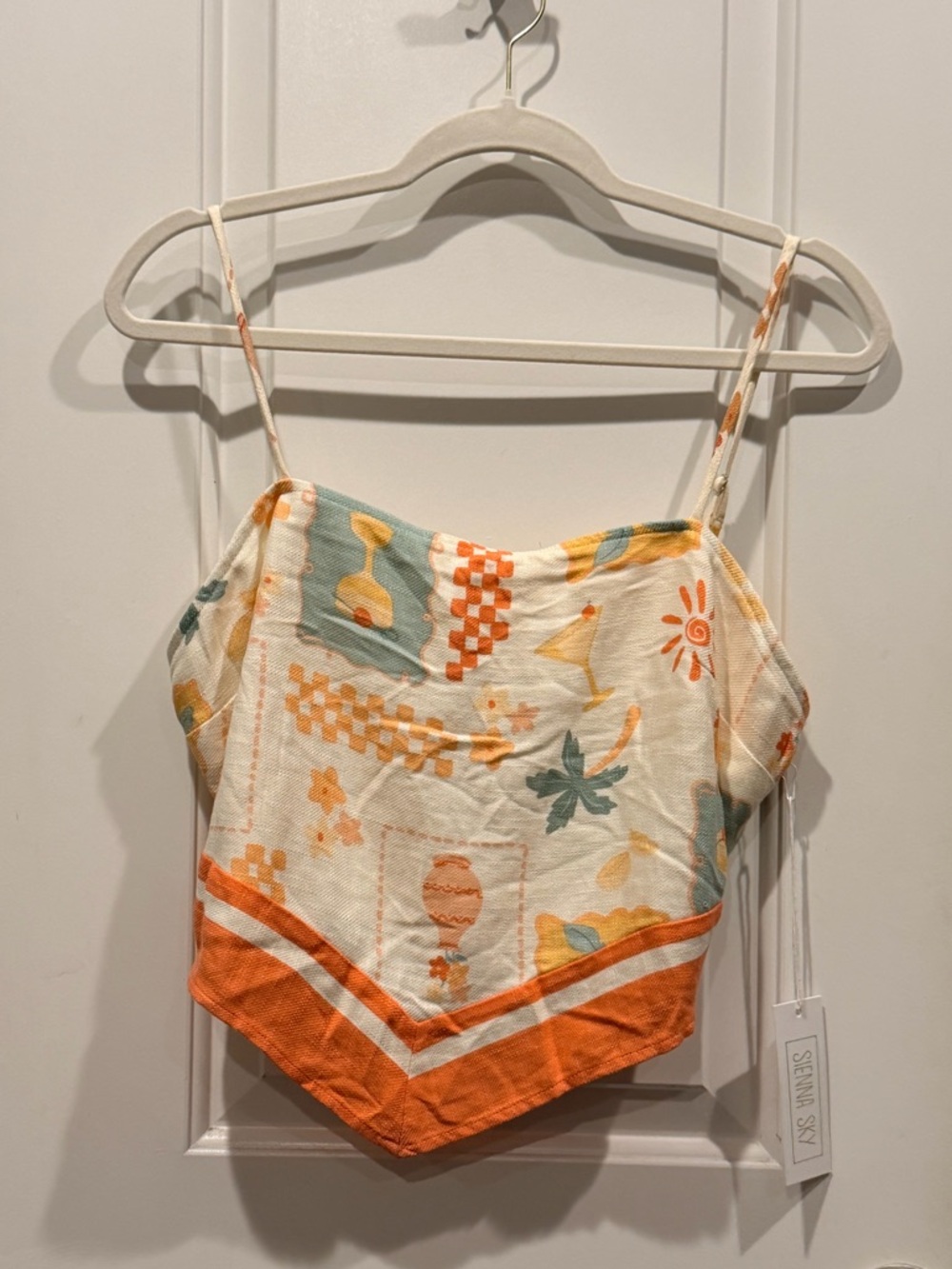 Sienna Sky Orange, Cream & Green Printed Handkerchief Tank Top